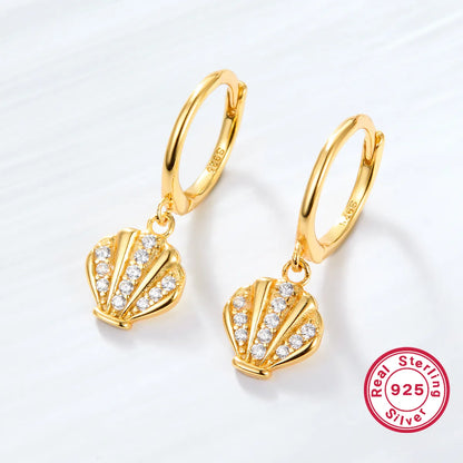 1 Pair Casual Commute Shell Plating Inlay Sterling Silver Zircon 18k Gold Plated Rhodium Plated Drop Earrings