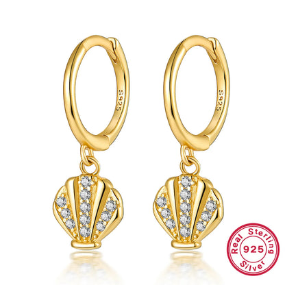 1 Pair Casual Commute Shell Plating Inlay Sterling Silver Zircon 18k Gold Plated Rhodium Plated Drop Earrings