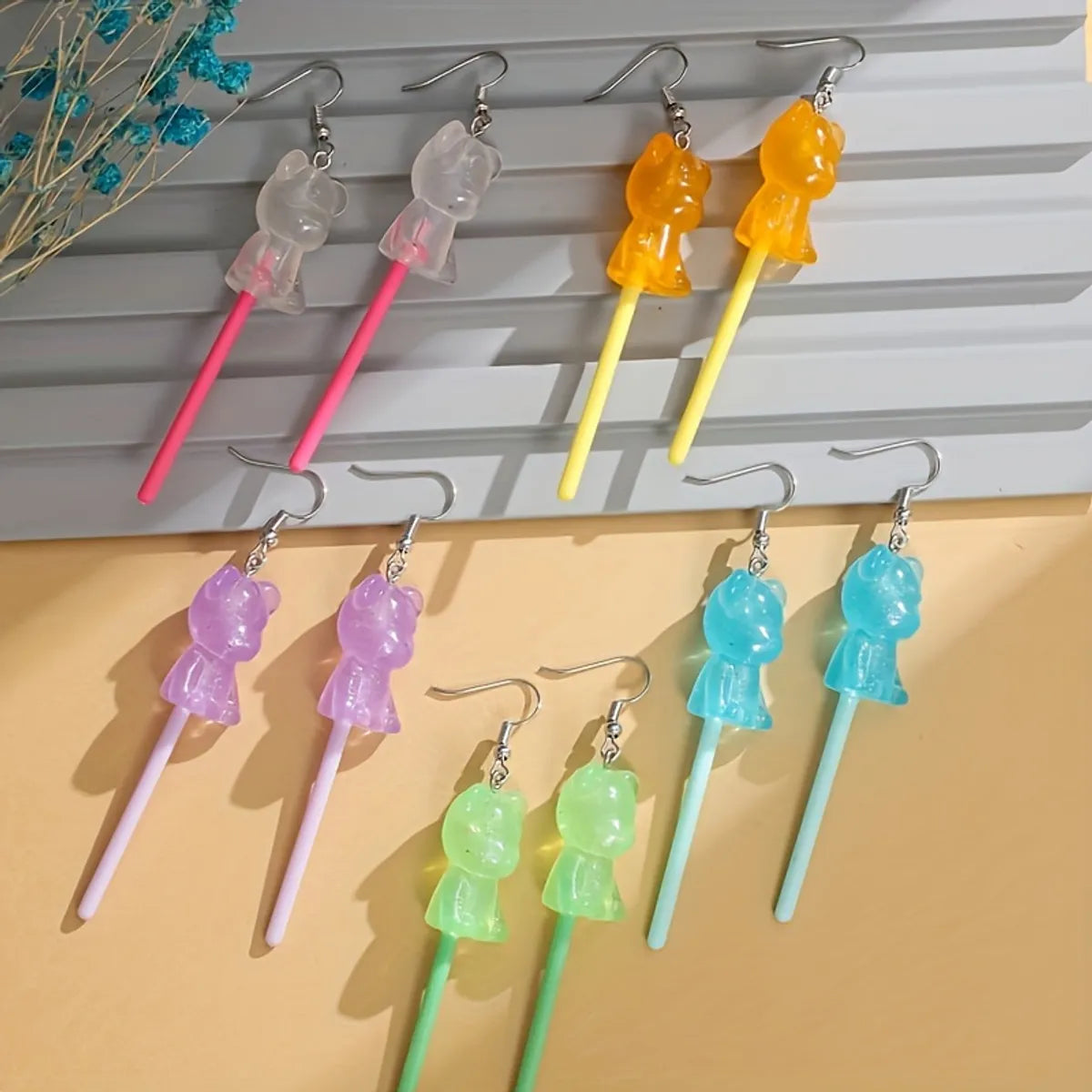 1 Pair Casual Cute Bear Resin Drop Earrings