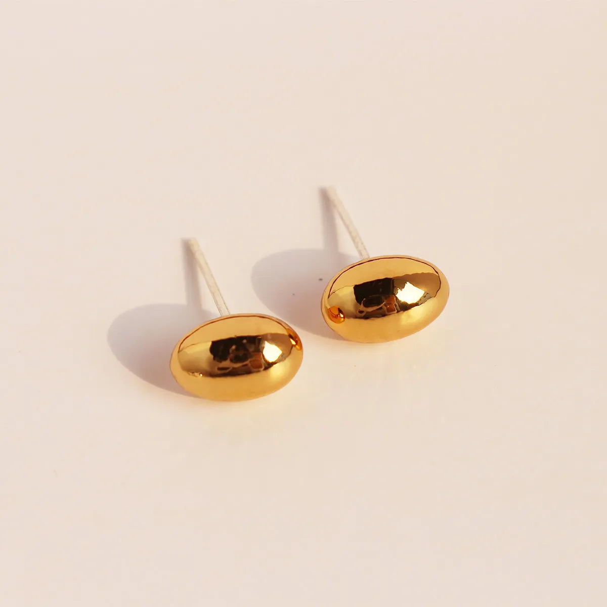 1 Pair Casual Cute Classic Style Oval Solid Color Brass 24K Gold Plated Ear Studs