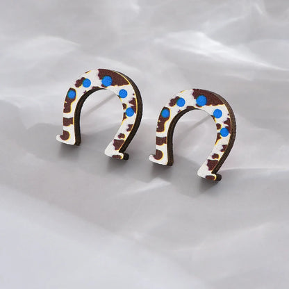 1 Pair Casual Cute Cow Pattern Leopard Wood Ear Studs