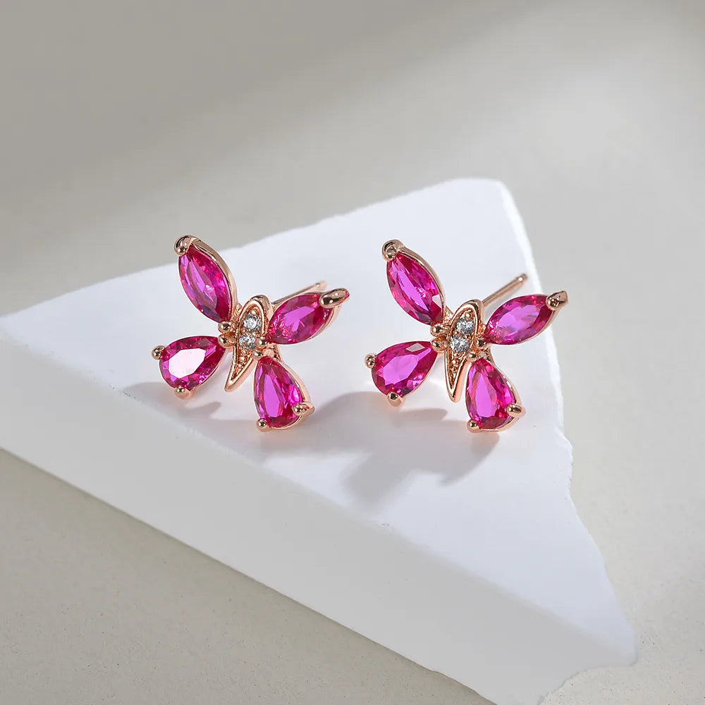 1 Pair Casual Cute Flower Plating Inlay Brass Artificial Gemstones Zircon 16K Gold Plated Rose Gold Plated White Gold Plated Ear Studs