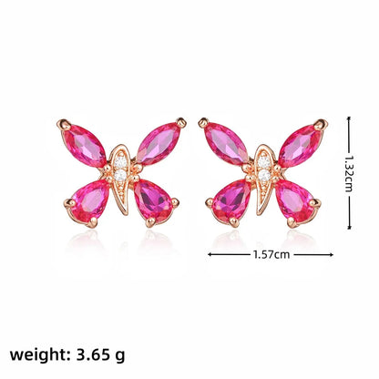 1 Pair Casual Cute Flower Plating Inlay Brass Artificial Gemstones Zircon 16K Gold Plated Rose Gold Plated White Gold Plated Ear Studs