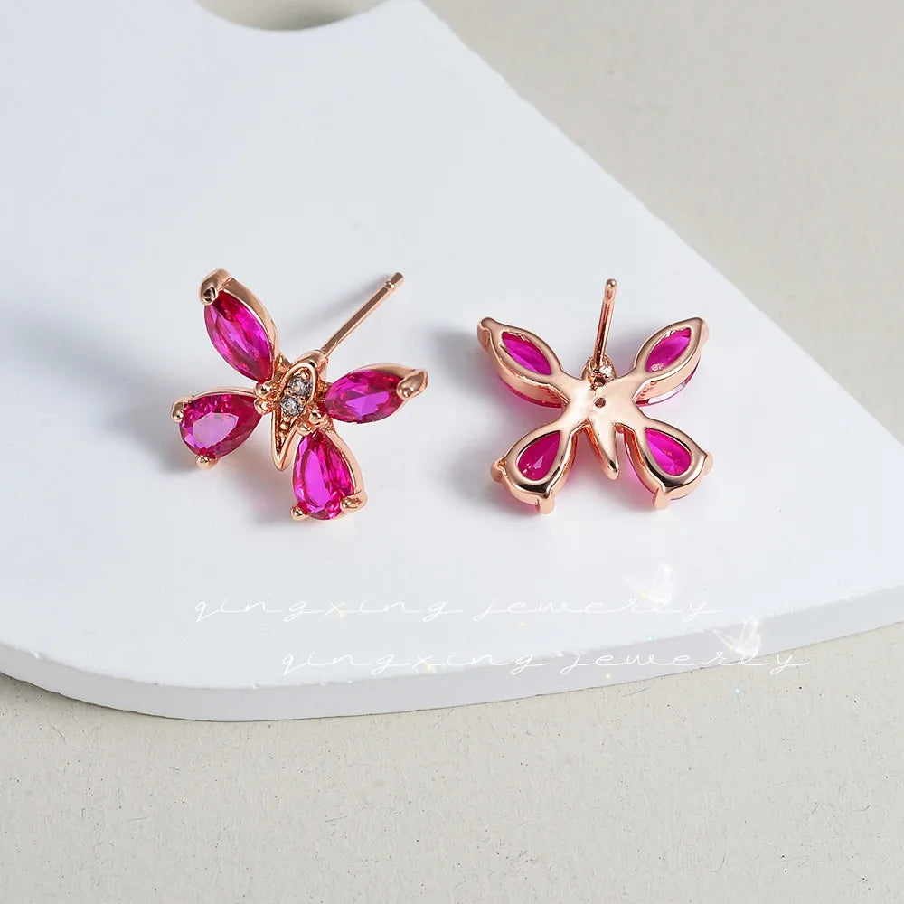 1 Pair Casual Cute Flower Plating Inlay Brass Artificial Gemstones Zircon 16K Gold Plated Rose Gold Plated White Gold Plated Ear Studs