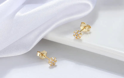 1 Pair Casual Cute Flower Plating Inlay Sterling Silver Zircon 14k Gold Plated Ear Studs