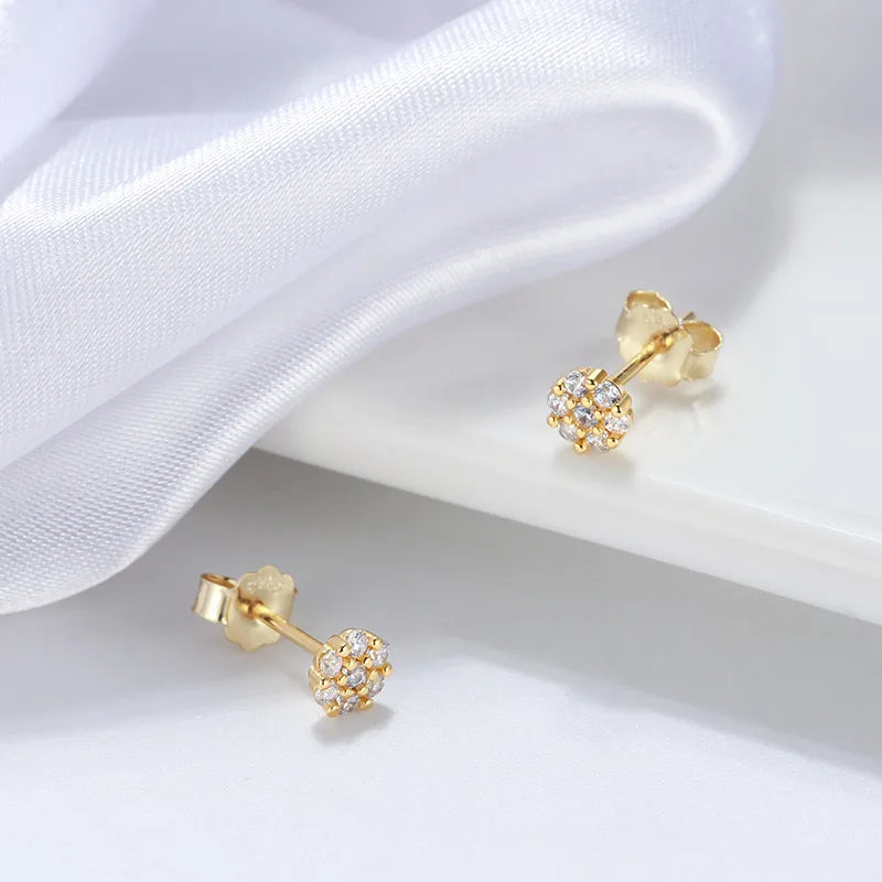 1 Pair Casual Cute Flower Plating Inlay Sterling Silver Zircon 14k Gold Plated Ear Studs