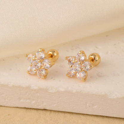 1 Pair Casual Cute Hip-hop Pentagram Round Plating Inlay Copper Zircon Gold Plated Ear Studs