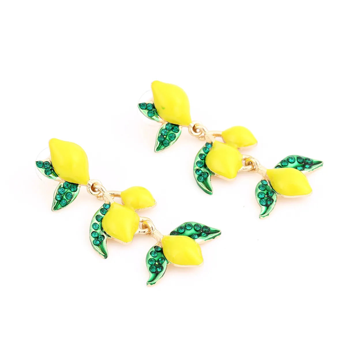 1 Pair Casual Cute Lemon Enamel Alloy Rhinestones Drop Earrings