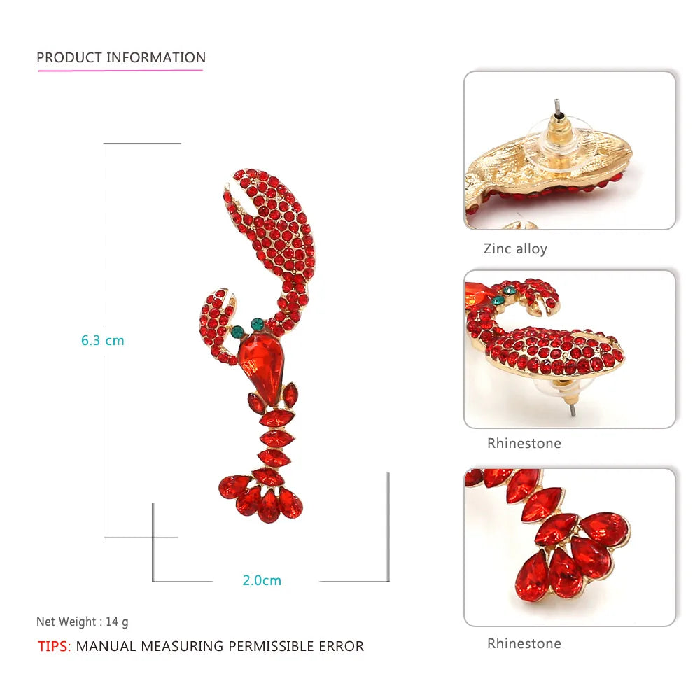 1 Pair Casual Cute Lobster Zinc Alloy Rhinestones Drop Earrings