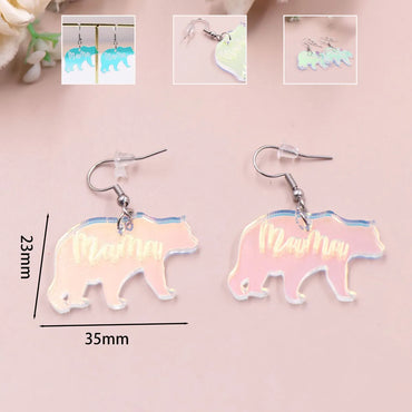 1 Pair Casual Cute MAMA Letter Bear Printing Arylic Drop Earrings