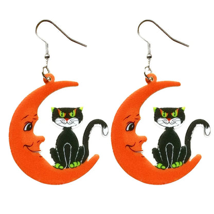 1 Pair Casual Cute Moon Cat Skull Arylic Drop Earrings