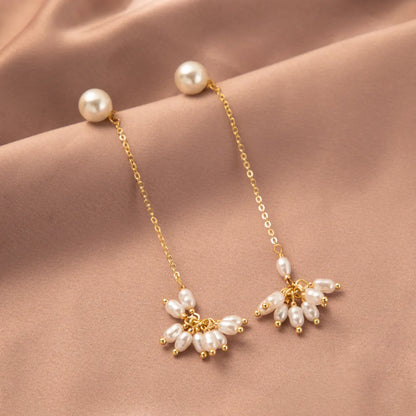 1 Pair Casual Cute Simple Style Asymmetrical Imitation Pearl Copper Drop Earrings