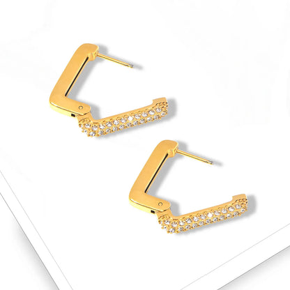 1 Pair Casual Cute Simple Style Solid Color Plating Inlay Stainless Steel Rhinestones 18K Gold Plated Earrings