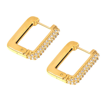 1 Pair Casual Cute Simple Style Solid Color Plating Inlay Stainless Steel Rhinestones 18K Gold Plated Earrings