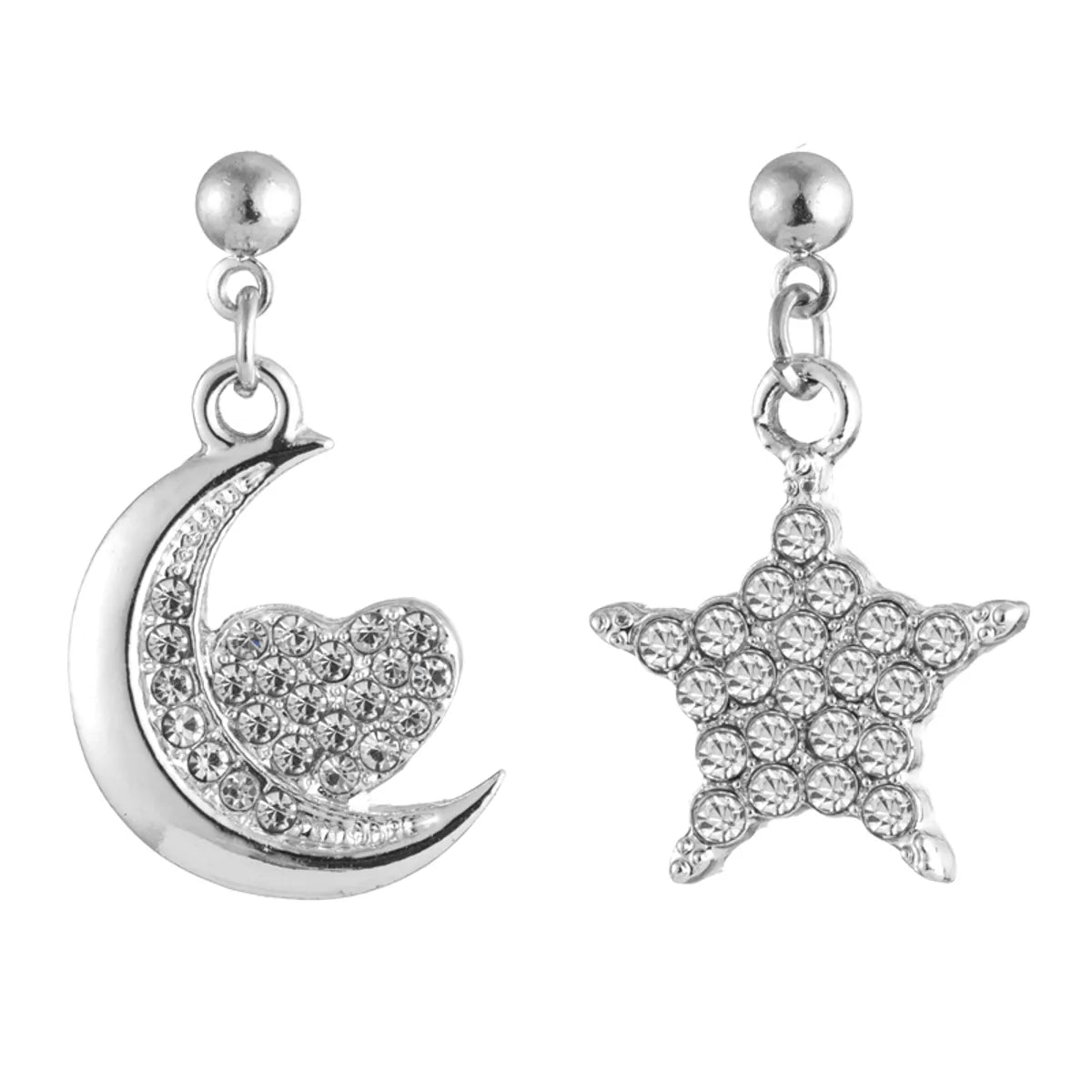 1 Pair Casual Cute Star Moon Alloy Rhinestones Gold Plated Silver Plated Drop Earrings