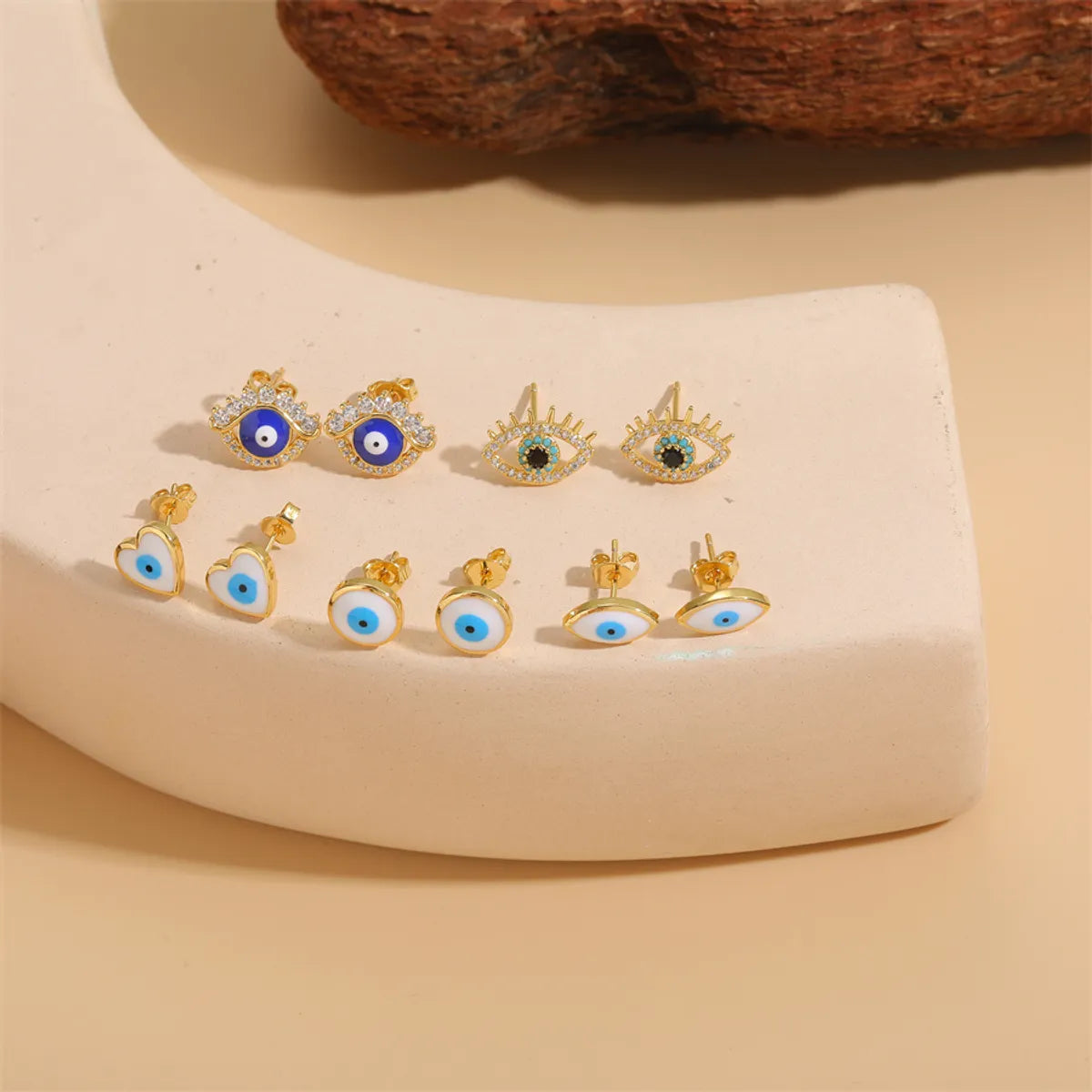 1 Pair Casual Cute Sweet Devil's Eye Epoxy Plating Inlay Copper Zircon 14k Gold Plated Ear Studs