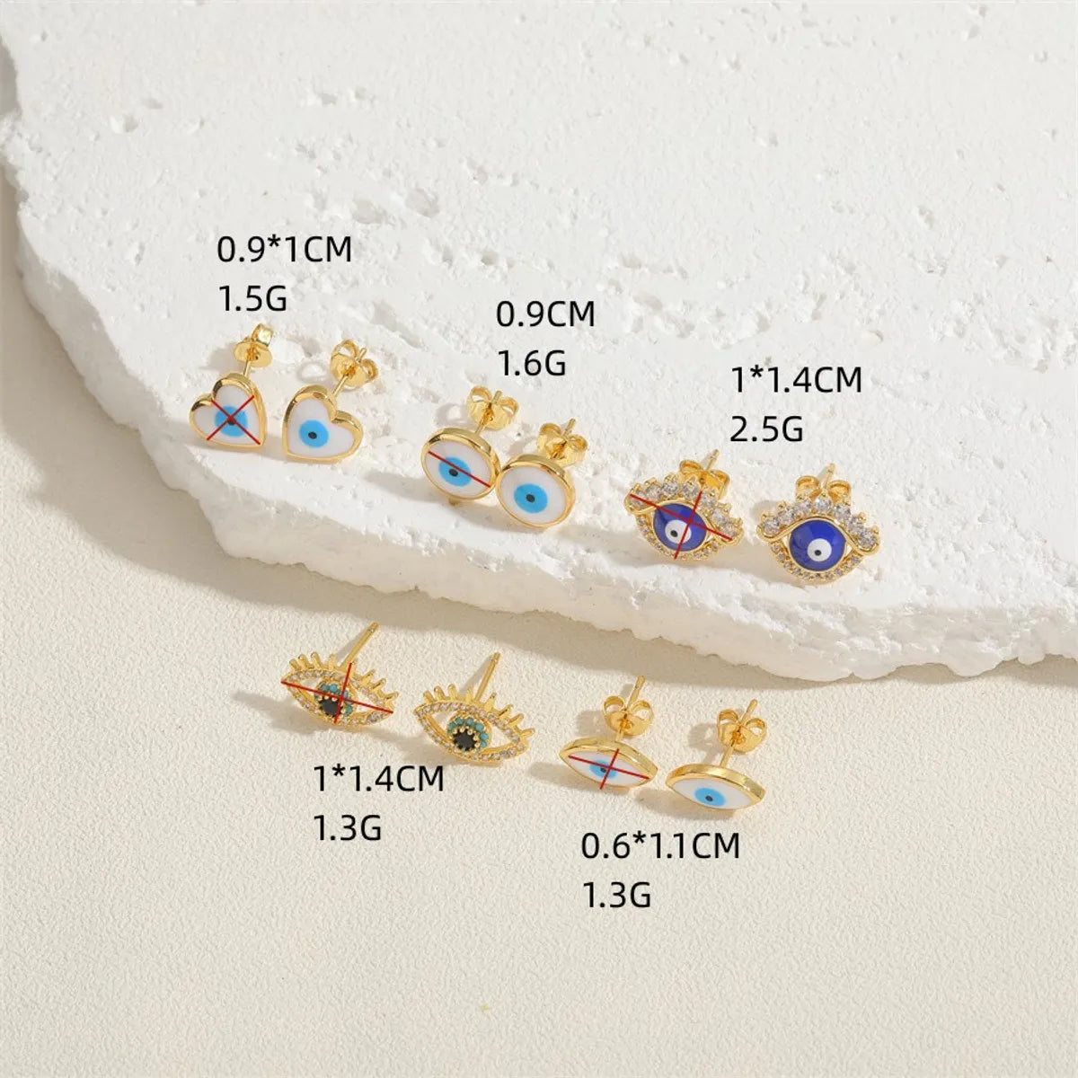 1 Pair Casual Cute Sweet Devil's Eye Epoxy Plating Inlay Copper Zircon 14k Gold Plated Ear Studs