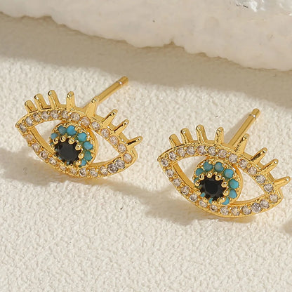 1 Pair Casual Cute Sweet Devil's Eye Epoxy Plating Inlay Copper Zircon 14k Gold Plated Ear Studs