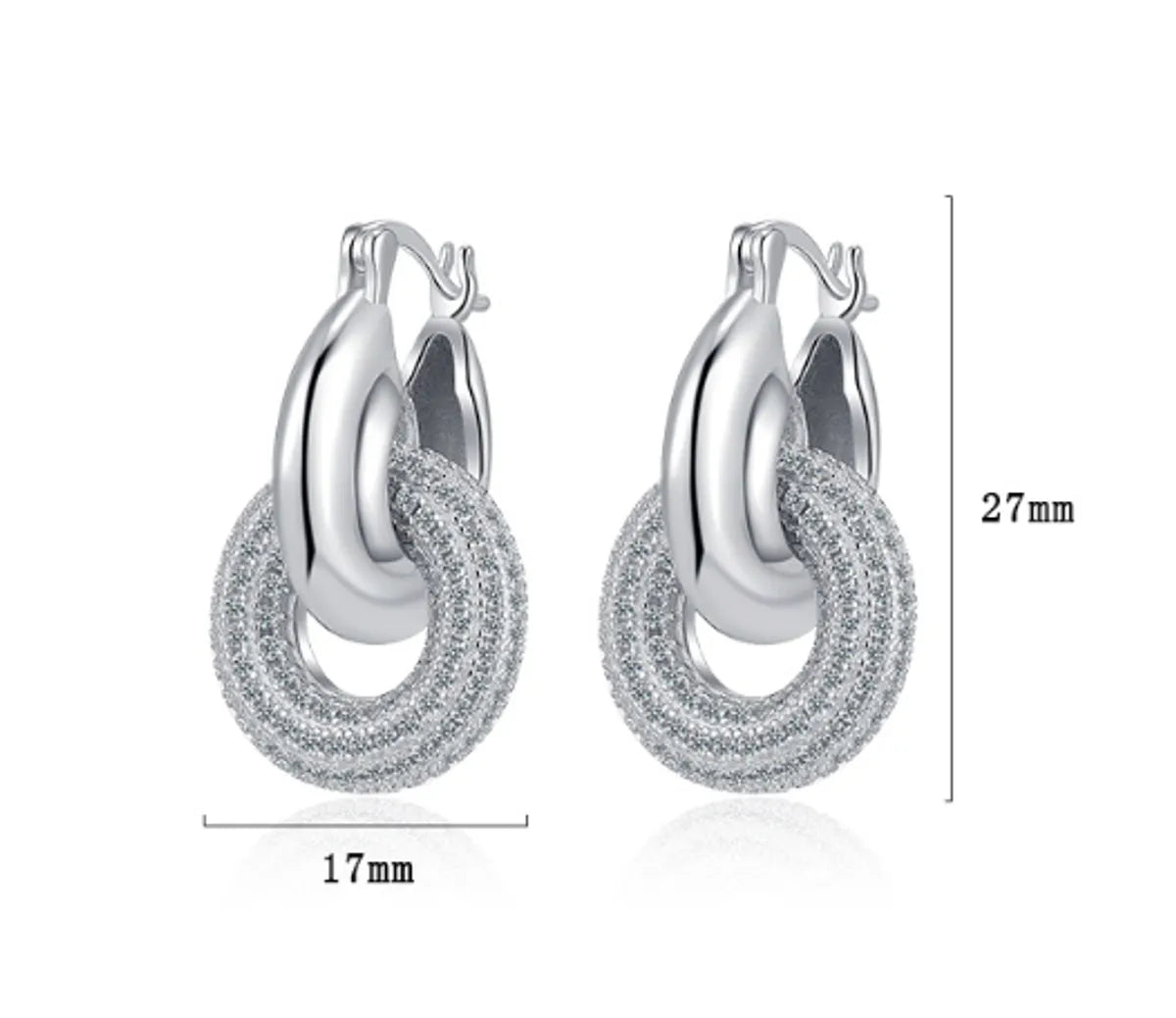 1 Pair Casual Double Ring Plating Inlay Sterling Silver Zircon 24k Gold Plated White Gold Plated Drop Earrings