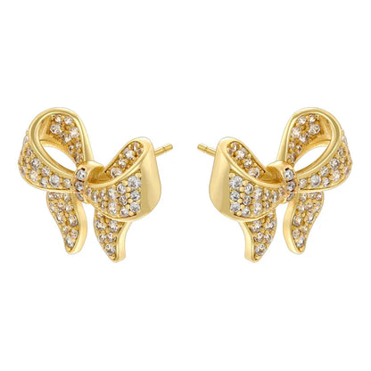 1 Pair Casual Elegant Bow Knot Inlay Copper Zircon 18K Gold Plated Ear Studs