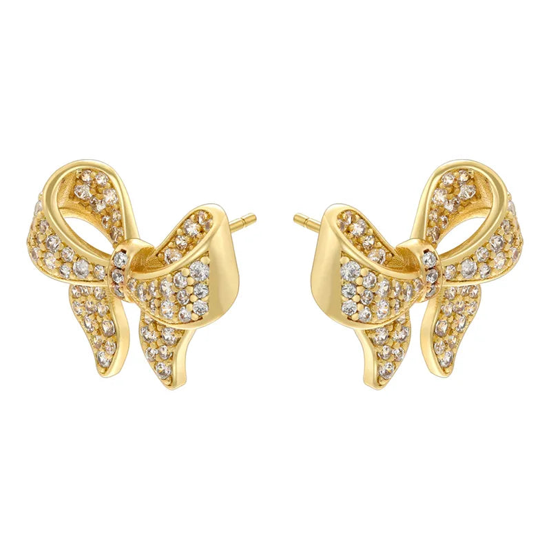 1 Pair Casual Elegant Bow Knot Inlay Copper Zircon 18K Gold Plated Ear Studs