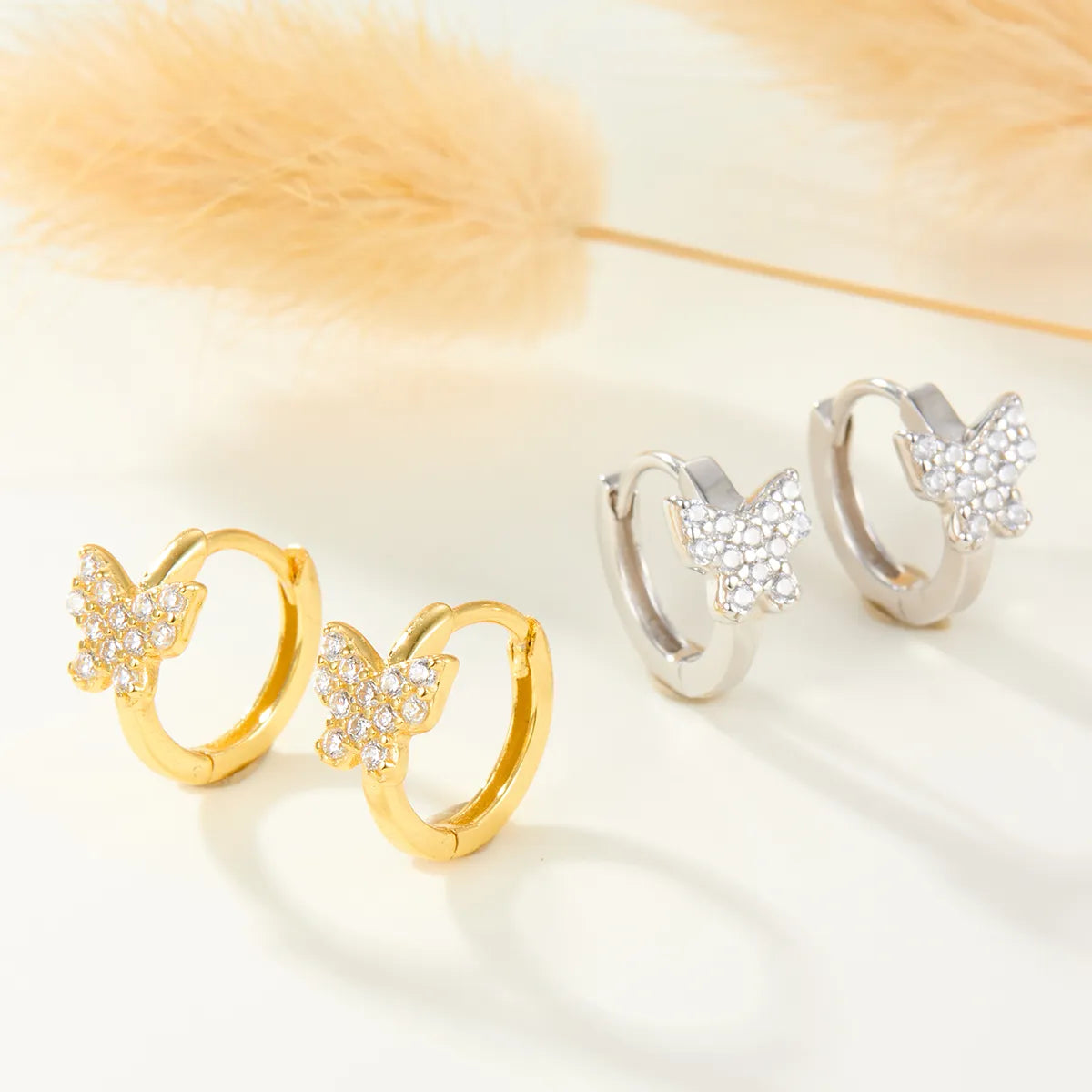 1 Pair Casual Elegant Butterfly Inlay Sterling Silver Zircon White Gold Plated Gold Plated Earrings