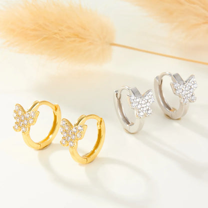 1 Pair Casual Elegant Butterfly Inlay Sterling Silver Zircon White Gold Plated Gold Plated Earrings