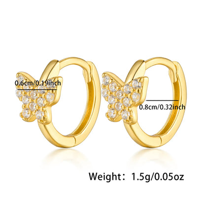 1 Pair Casual Elegant Butterfly Inlay Sterling Silver Zircon White Gold Plated Gold Plated Earrings