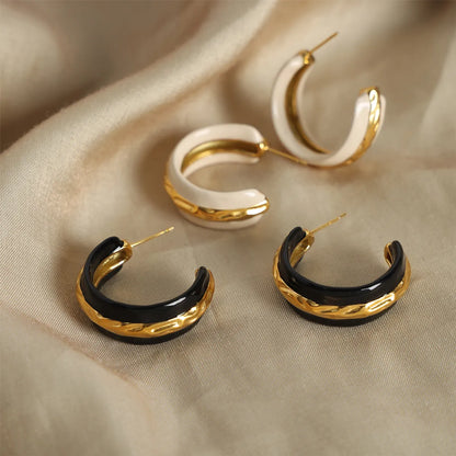 1 Pair Casual Elegant C Shape Enamel Plating Titanium Steel 18k Gold Plated Ear Studs