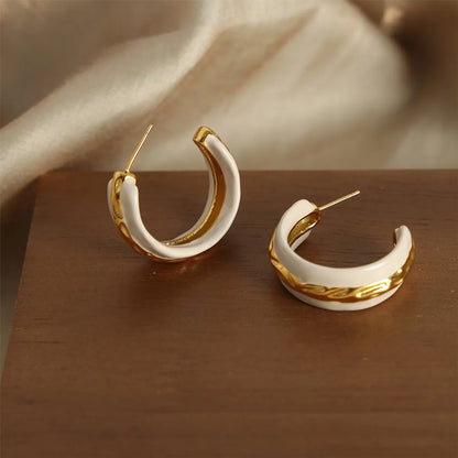 1 Pair Casual Elegant C Shape Enamel Plating Titanium Steel 18k Gold Plated Ear Studs