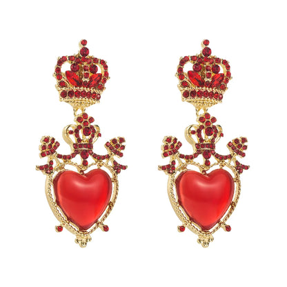 1 Pair Casual Elegant Classic Style Heart Shape Crown Inlay Alloy Resin Rhinestones Gold Plated Drop Earrings