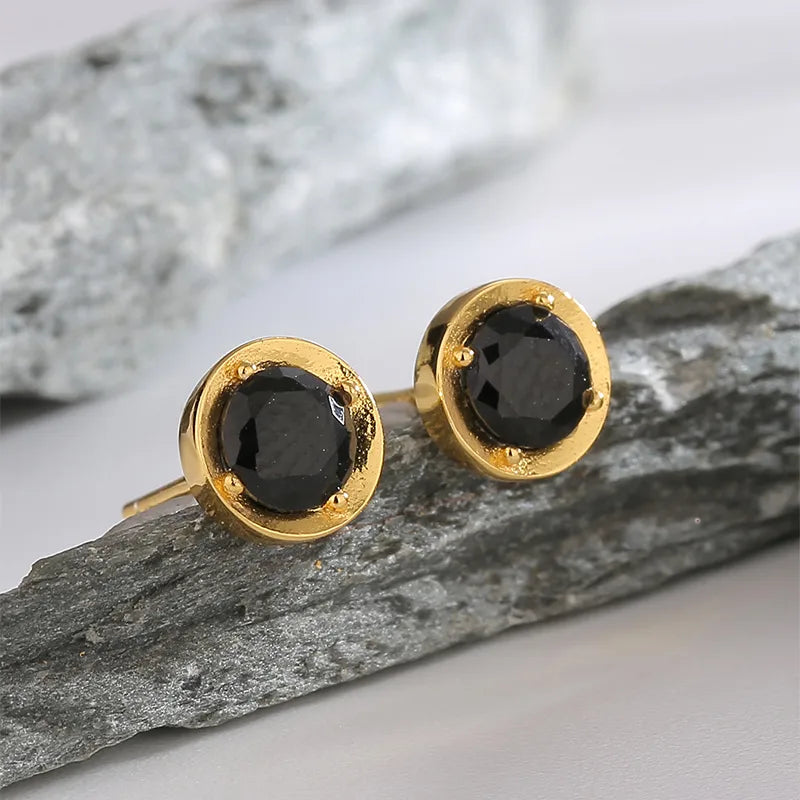 1 Pair Casual Elegant Commute Heart Shape Plating Inlay Sterling Silver Zircon Obsidian 18k Gold Plated Ear Studs