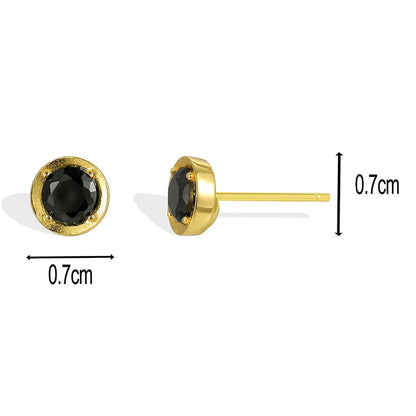 1 Pair Casual Elegant Commute Heart Shape Plating Inlay Sterling Silver Zircon Obsidian 18k Gold Plated Ear Studs