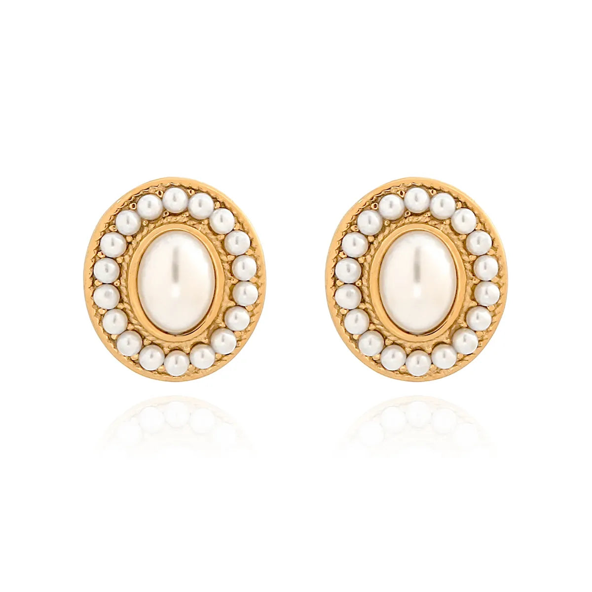 1 Pair Casual Elegant Commute Oval Inlay 304 Stainless Steel Pearl 18K Gold Plated Ear Studs