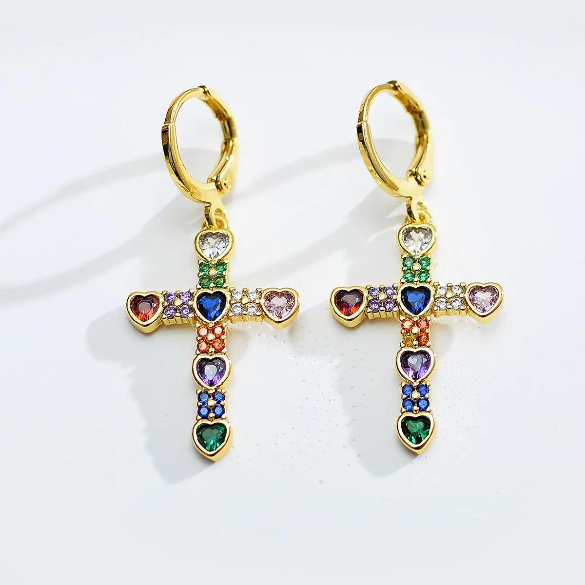 1 Pair Casual Elegant Cross Inlay Copper Zircon Drop Earrings