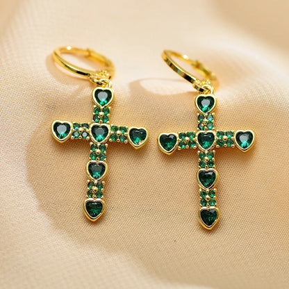 1 Pair Casual Elegant Cross Inlay Copper Zircon Drop Earrings