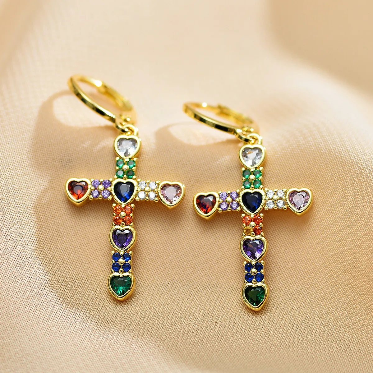 1 Pair Casual Elegant Cross Inlay Copper Zircon Drop Earrings