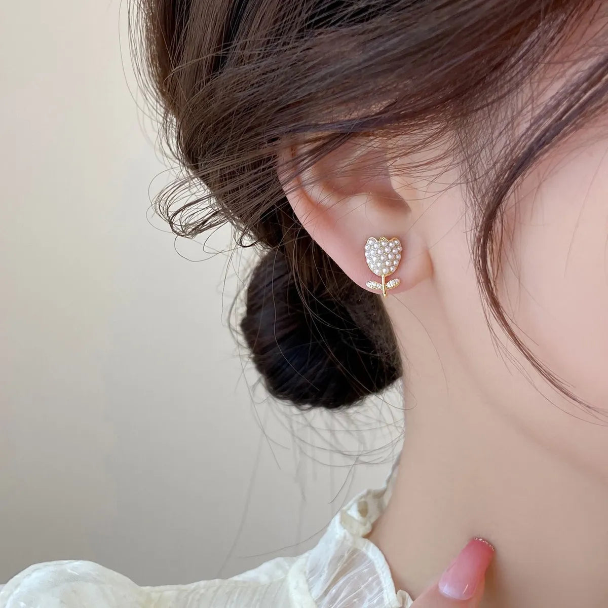 1 Pair Casual Elegant Cute Flower Inlay Alloy Rhinestones Pearl Ear Studs