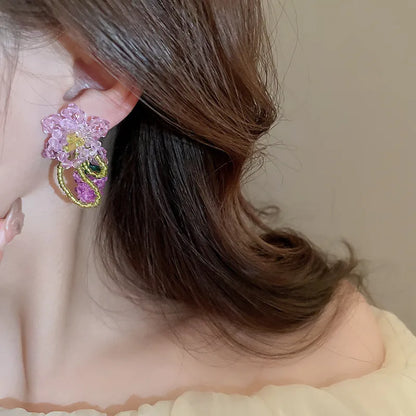 1 Pair Casual Elegant Flower Beaded Crystal Ear Studs