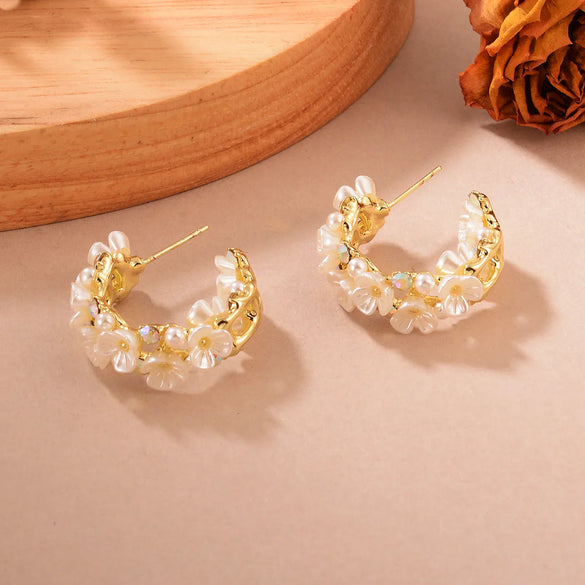 1 Pair Casual Elegant Flower Plating Alloy Rhinestones Pearl 14k Gold Plated Ear Studs