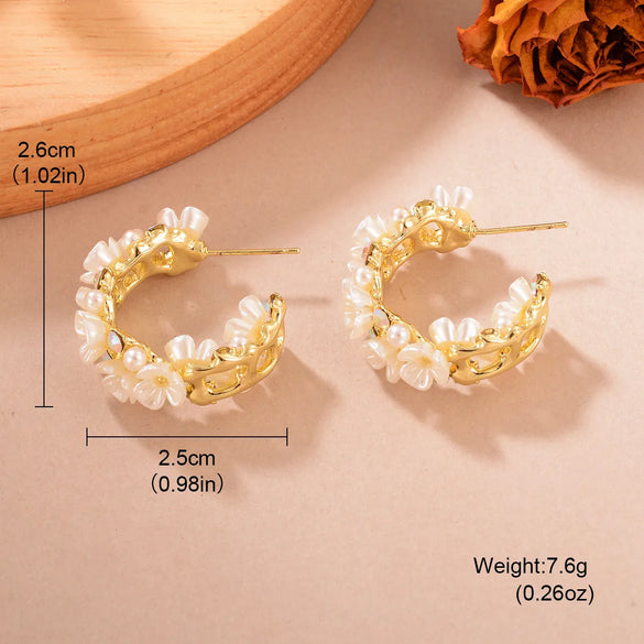 1 Pair Casual Elegant Flower Plating Alloy Rhinestones Pearl 14k Gold Plated Ear Studs