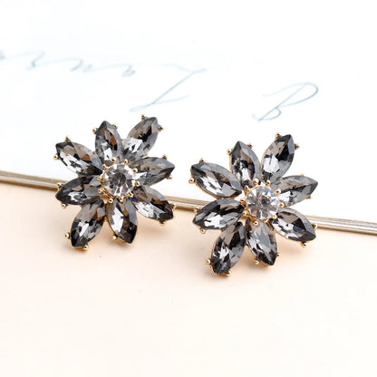 1 Pair Casual Elegant Flower Plating Inlay Alloy Crystal Rhinestones Gold Plated Ear Studs