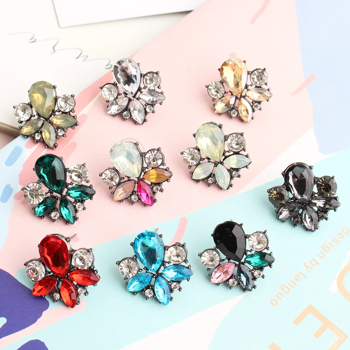 1 Pair Casual Elegant Flower Plating Inlay Alloy Rhinestones Ear Studs