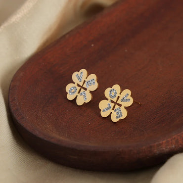 1 Pair Casual Elegant Four Leaf Clover Letter Plating Inlay Titanium Steel Artificial Diamond 18K Gold Plated Ear Studs