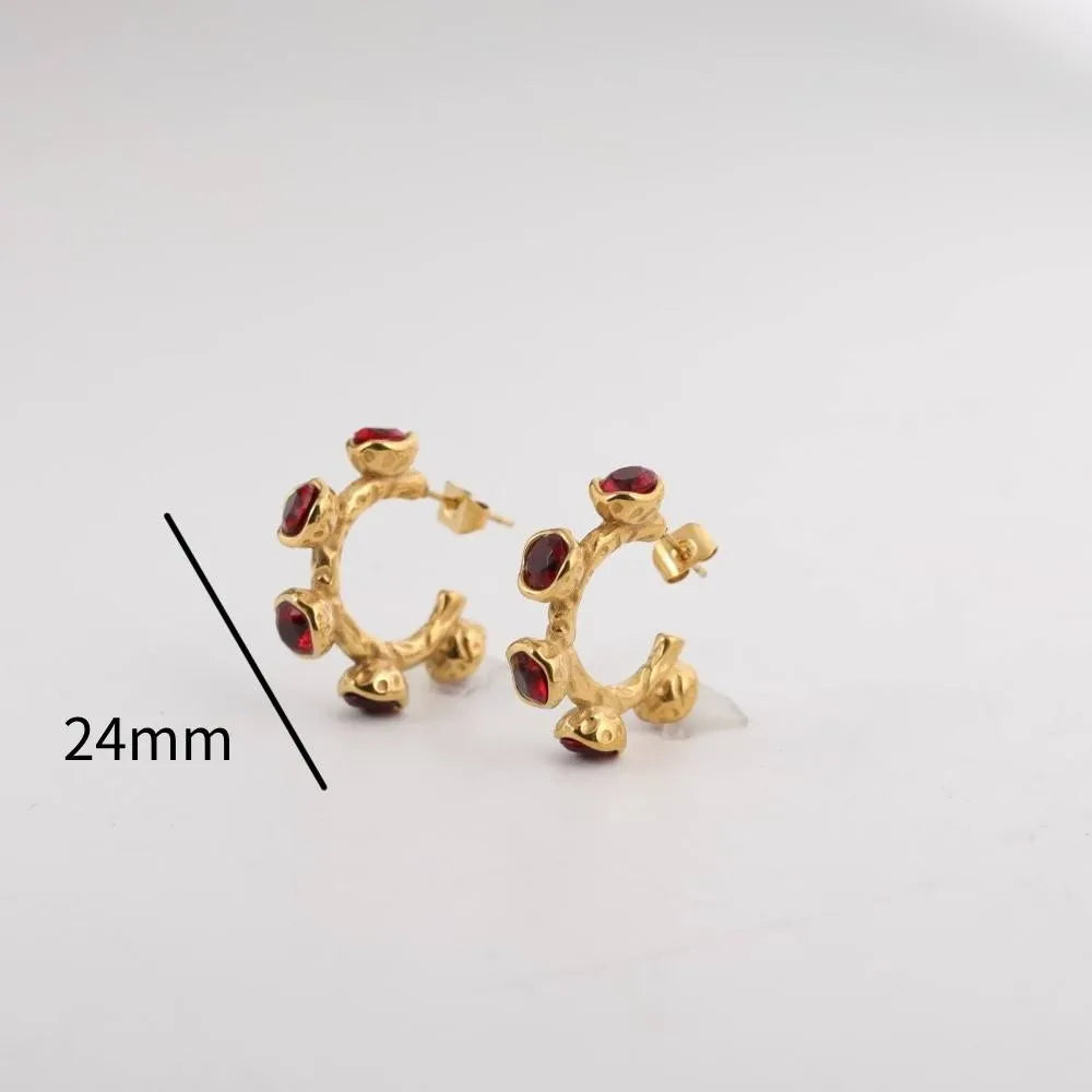 1 Pair Casual Elegant Geometric Asymmetrical Inlay 304 Stainless Steel Zircon 18K Gold Plated Drop Earrings Ear Studs