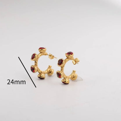 1 Pair Casual Elegant Geometric Asymmetrical Inlay 304 Stainless Steel Zircon 18K Gold Plated Drop Earrings Ear Studs