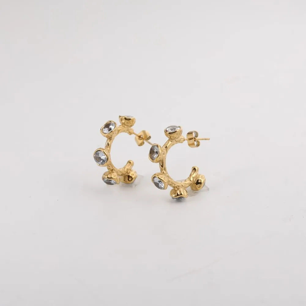 1 Pair Casual Elegant Geometric Asymmetrical Inlay 304 Stainless Steel Zircon 18K Gold Plated Drop Earrings Ear Studs