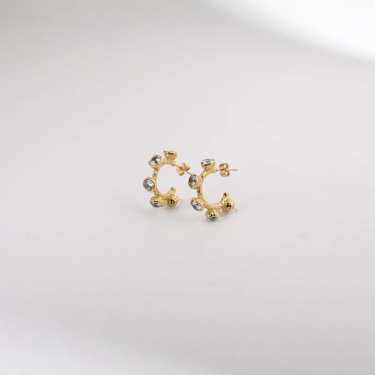 1 Pair Casual Elegant Geometric Asymmetrical Inlay 304 Stainless Steel Zircon 18K Gold Plated Drop Earrings Ear Studs