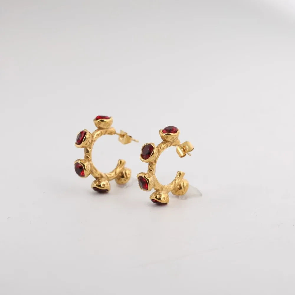 1 Pair Casual Elegant Geometric Asymmetrical Inlay 304 Stainless Steel Zircon 18K Gold Plated Drop Earrings Ear Studs