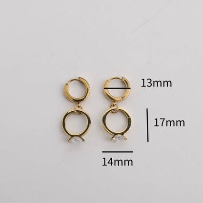 1 Pair Casual Elegant Geometric Asymmetrical Inlay 304 Stainless Steel Zircon 18K Gold Plated Drop Earrings Ear Studs